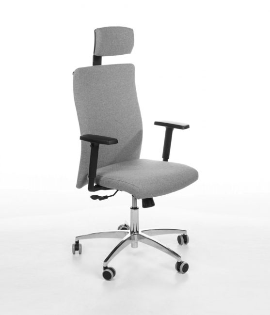 Pilka ergonominė biuro kėdė su reguliuojamu galvos atlošu