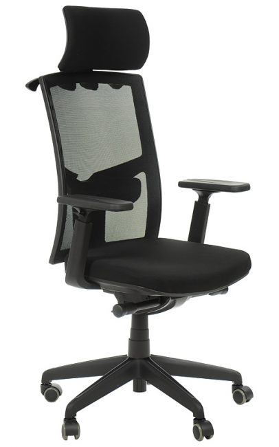 Juoda ergonominė biuro kėdė su sėdynės gylio reguliavimo sistema