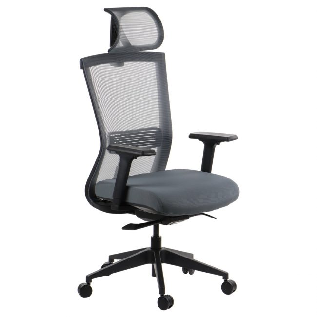 Pilka ergonominė biuro kėdė su reguliuojamu sėdynės mechanizmu