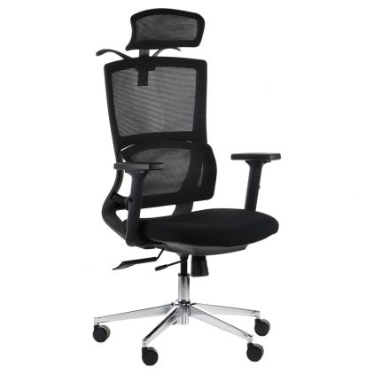 Juodos spalvos ergonominė biuro kėdė su įmontuota drabužių pakaba