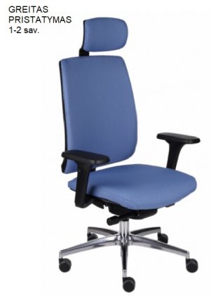 Mėlyna ergonominė biuro kėdė su ratukais