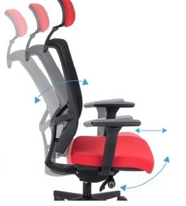 Raudona biuro kėdė su reguliuojamu sėdynės gyliu