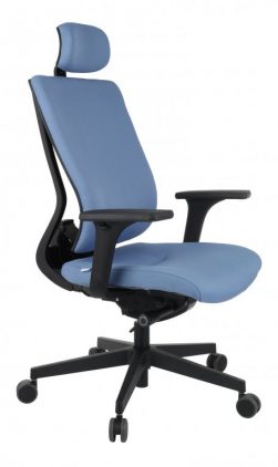 Žydra ergonominė biuro kėdė su galvos atlošu